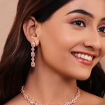 Rose Gold AD Necklace and Earrings Set for all Occasion (Oval Cut, Leaf Design)