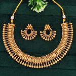 Gold-Plated Necklace and Earrings Set, South Indian Temple Jewellery Design with Beaded