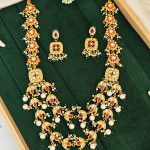 Multilayer Gold Plated Kundan & Pearl Necklace Set with Red & White Stones - Traditional Indian Jewelry for Weddings & Festive Wear