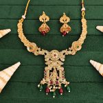 Temple Rajwadi Polish Full Stone Necklace Set with Deity Pendant and Jhumka Earrings - Traditional Indian Festive Jewelry.