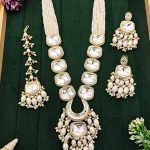 Grand Kundan Pearl Multi Strand Necklace Set with Earrings & Maang Tikka