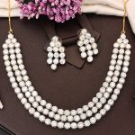 White CZ Diamond Necklace Set, Gold Rhodium Polish, Triple Layer Bridal Jewelry for Her